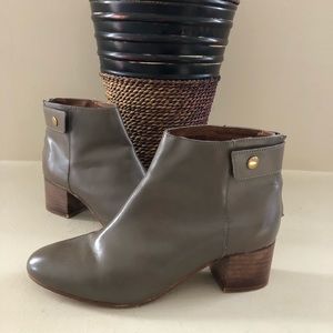 Taupe ankle boots with wooden block heel